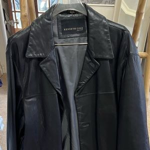 Kenneth Cole Black Lambskin Leather Pea Coat (XL)